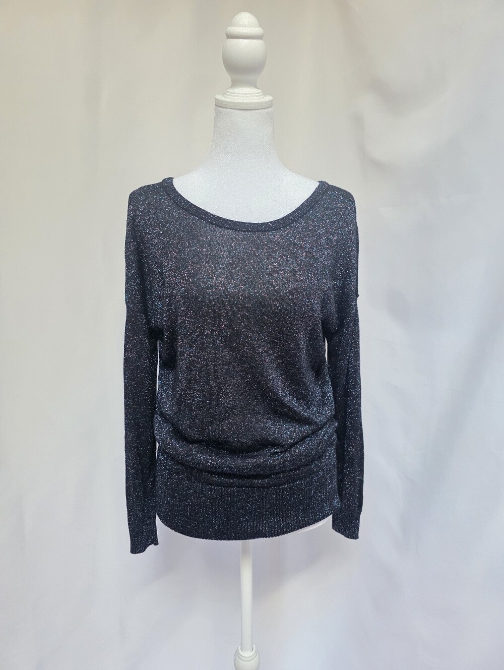 Dynamite Black Metallic Lurex Open Back Long Sleeve Knit Top XS